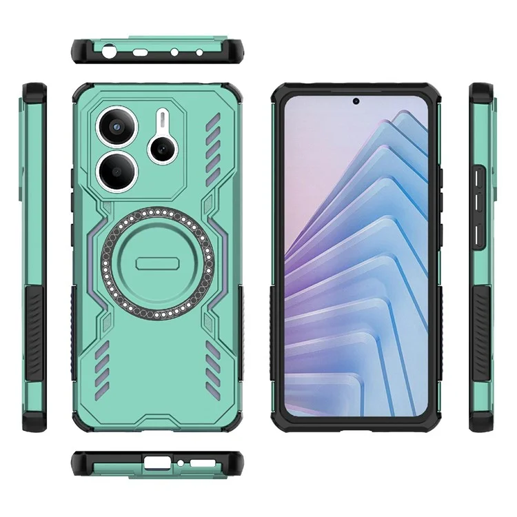For Xiaomi Redmi Note 14 5G Magnetic Case Butterfly Armor Hollow Heat Dissipation PC + TPU Phone Cover - Green
