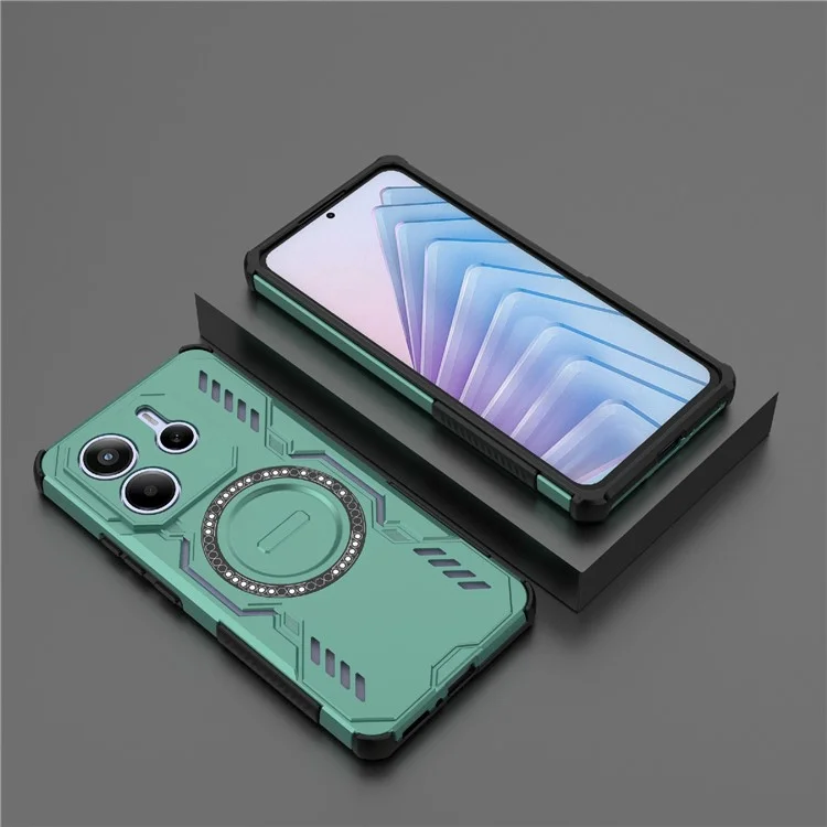 For Xiaomi Redmi Note 14 5G Magnetic Case Butterfly Armor Hollow Heat Dissipation PC + TPU Phone Cover - Green