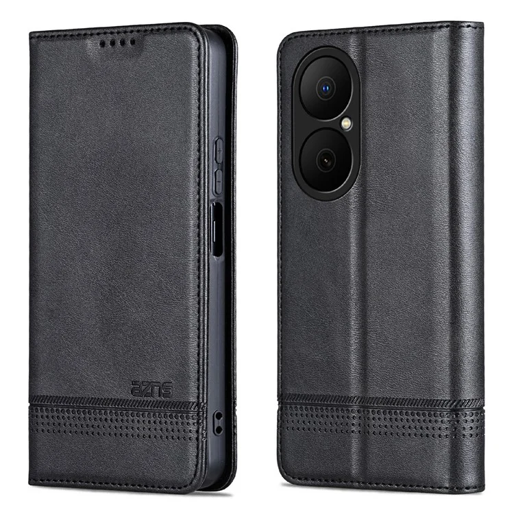 AZNS For Huawei Enjoy 80 Case Cowhide Texture PU Leather Wallet Phone Cover - Black