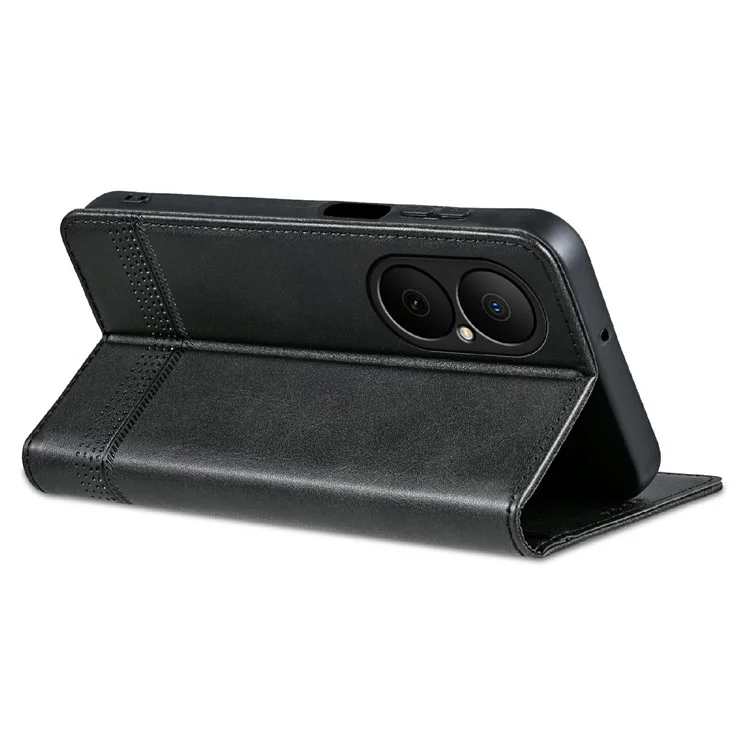 AZNS For Huawei Enjoy 80 Case Cowhide Texture PU Leather Wallet Phone Cover - Black