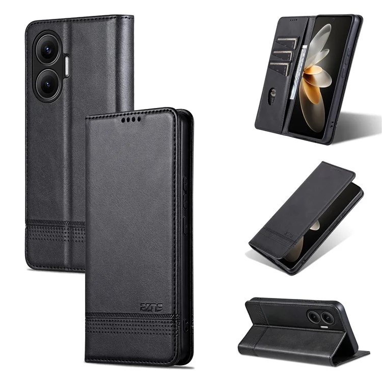 AZNS Para Xiaomi Poco F7 5G / Redmi Turbo 4 Pro 5G Funda de Cuero de Vaca con Textura PU para Cartera de Teléfono - Negro