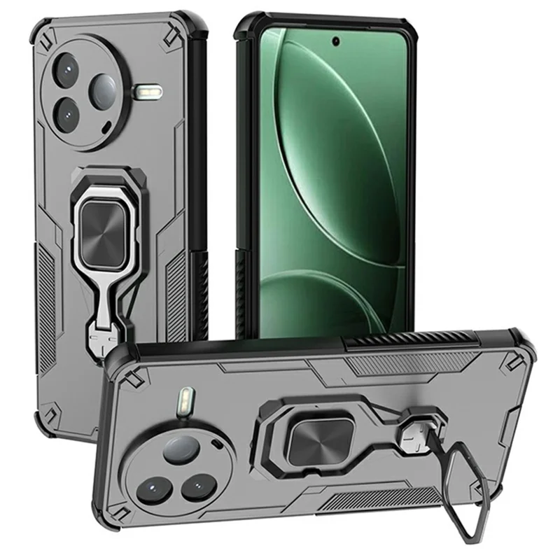 For Xiaomi Redmi K80 5G  /  Poco F7 Pro 5G Case Rotatable Ring Kickstand PC + TPU Shockproof Phone Cover - Black