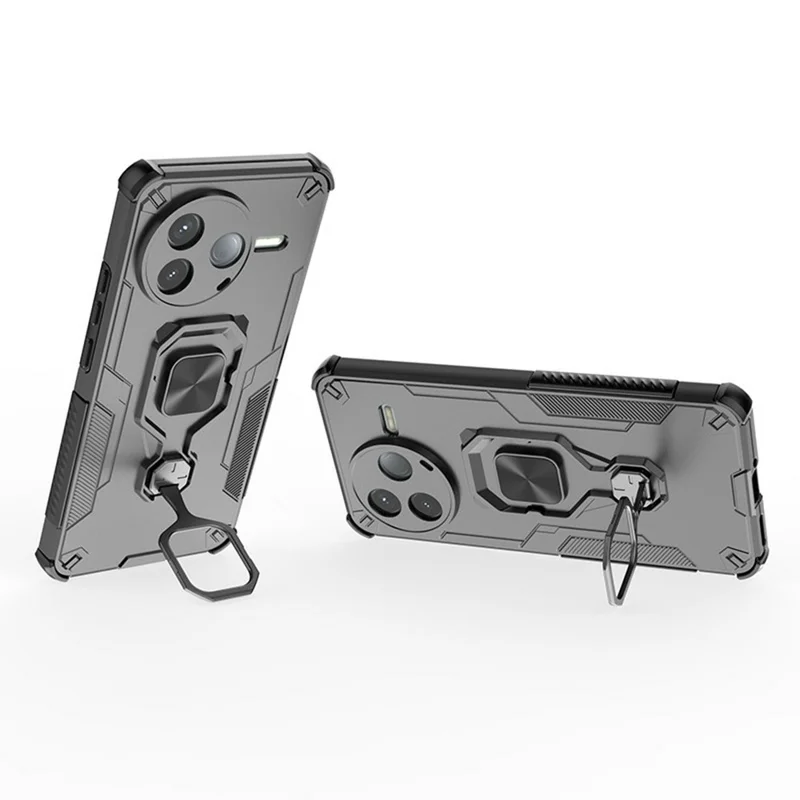 For Xiaomi Redmi K80 5G  /  Poco F7 Pro 5G Case Rotatable Ring Kickstand PC + TPU Shockproof Phone Cover - Black