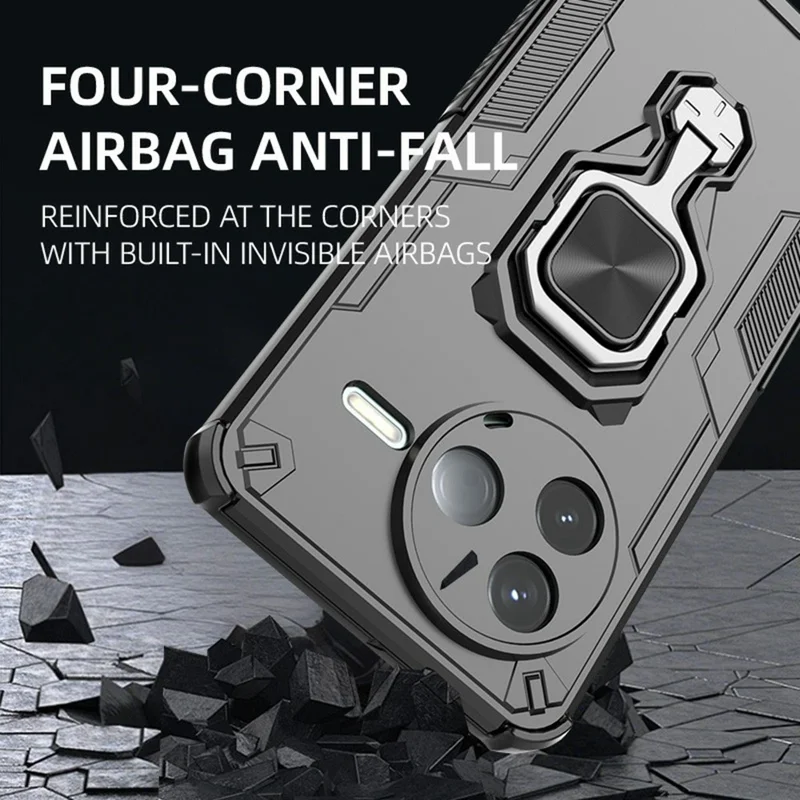 For Xiaomi Redmi K80 5G  /  Poco F7 Pro 5G Case Rotatable Ring Kickstand PC + TPU Shockproof Phone Cover - Black