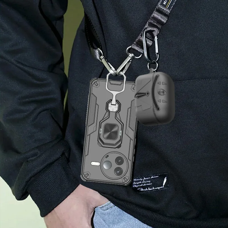 For Xiaomi Redmi K80 5G  /  Poco F7 Pro 5G Case Rotatable Ring Kickstand PC + TPU Shockproof Phone Cover - Black