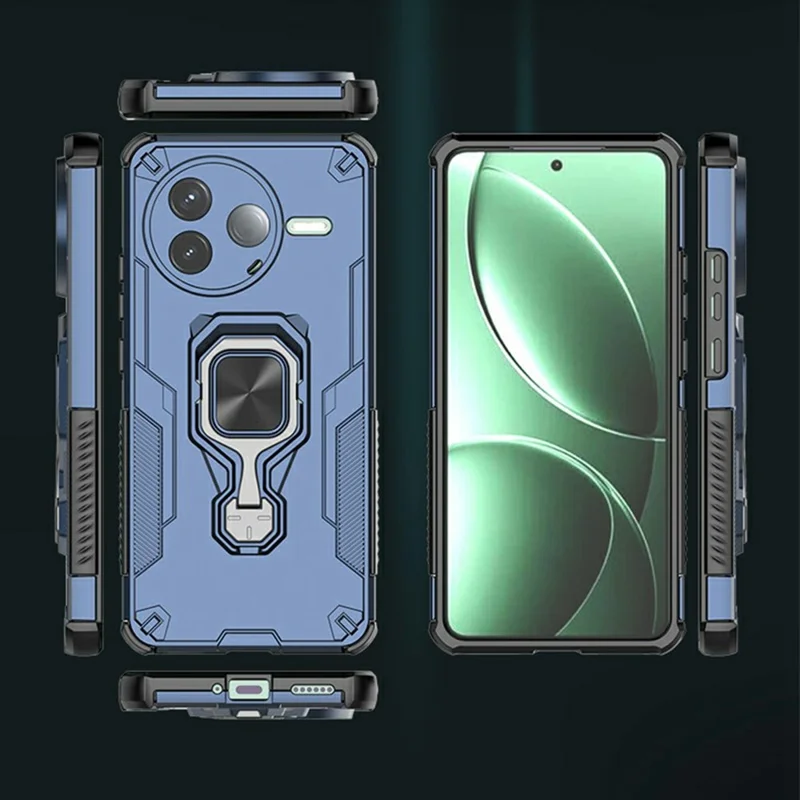 For Xiaomi Redmi K80 5G  /  Poco F7 Pro 5G Case Rotatable Ring Kickstand PC + TPU Shockproof Phone Cover - Black