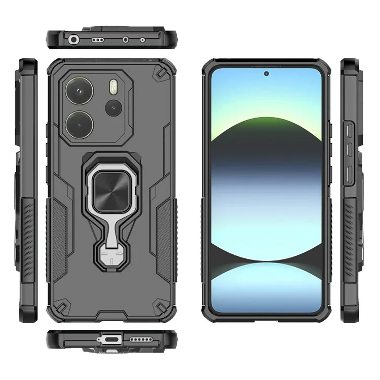 Per Xiaomi Redmi Note 14 4G (164,84 mm) Cover con Anello Rotante e Supporto Pieghevole PC + TPU Antiurto - Nero