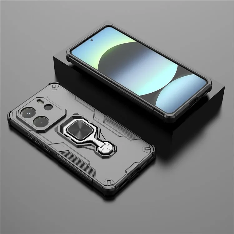 Per Xiaomi Redmi Note 14 4G (164,84 mm) Cover con Anello Rotante e Supporto Pieghevole PC + TPU Antiurto - Nero
