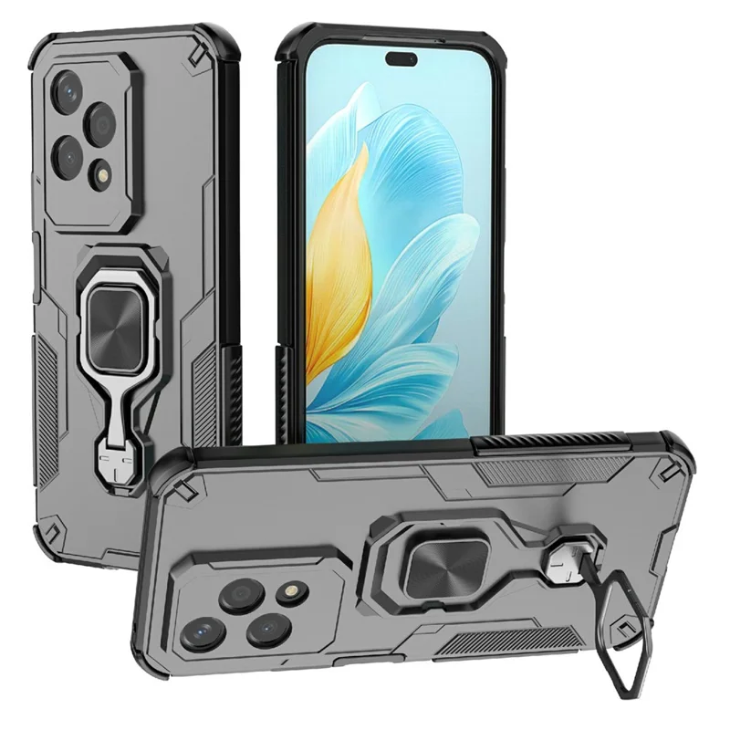 For Honor 200 Lite Case Rotatable Ring Kickstand PC + TPU Shockproof Phone Cover - Black