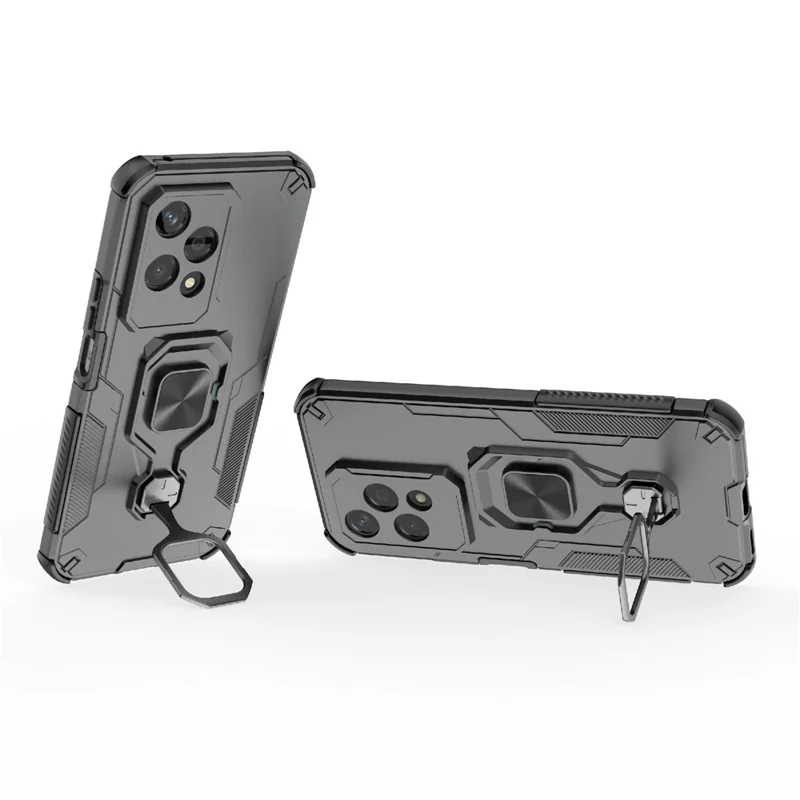 For Honor 200 Lite Case Rotatable Ring Kickstand PC + TPU Shockproof Phone Cover - Black