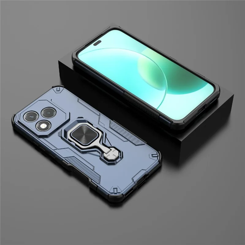 For Honor 400 Lite Custodia Anello Rotante Supporto PC + TPU Antiurto Custodia per Telefono - Blu Navy