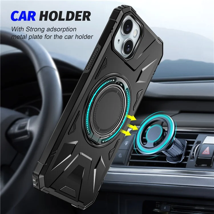For iPhone 15 Case Compatible with MagSafe Kickstand TPU PC Phone Cover - Black