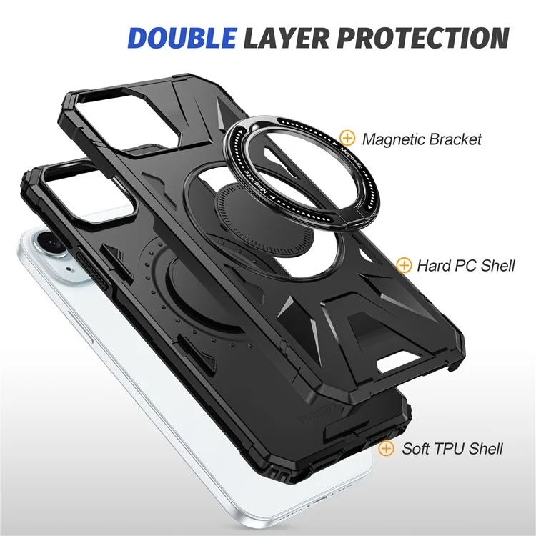 For iPhone 15 Case Compatible with MagSafe Kickstand TPU PC Phone Cover - Black
