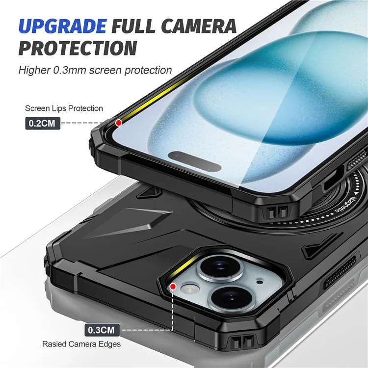 For iPhone 15 Case Compatible with MagSafe Kickstand TPU PC Phone Cover - Black