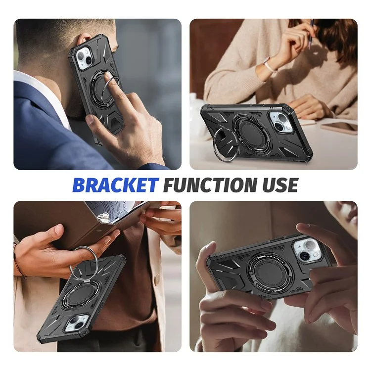 For iPhone 15 Case Compatible with MagSafe Kickstand TPU PC Phone Cover - Black
