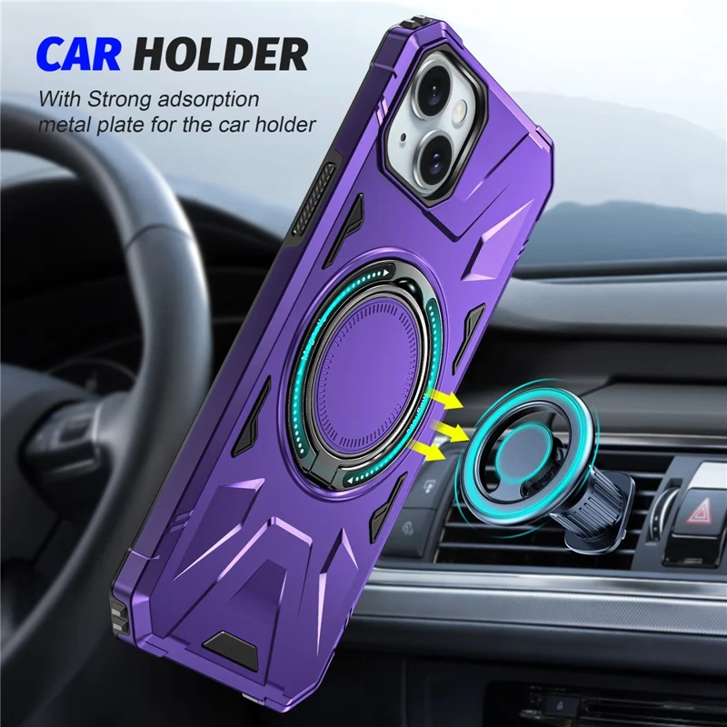 For iPhone 15 Case Compatible with MagSafe Kickstand TPU PC Phone Cover - Purple
