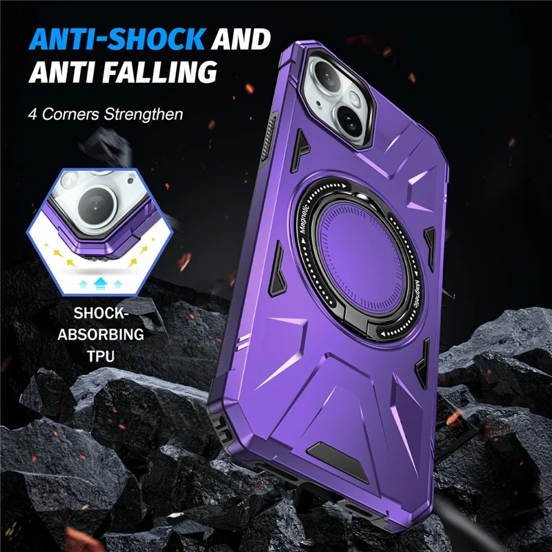 For iPhone 15 Case Compatible with MagSafe Kickstand TPU PC Phone Cover - Purple