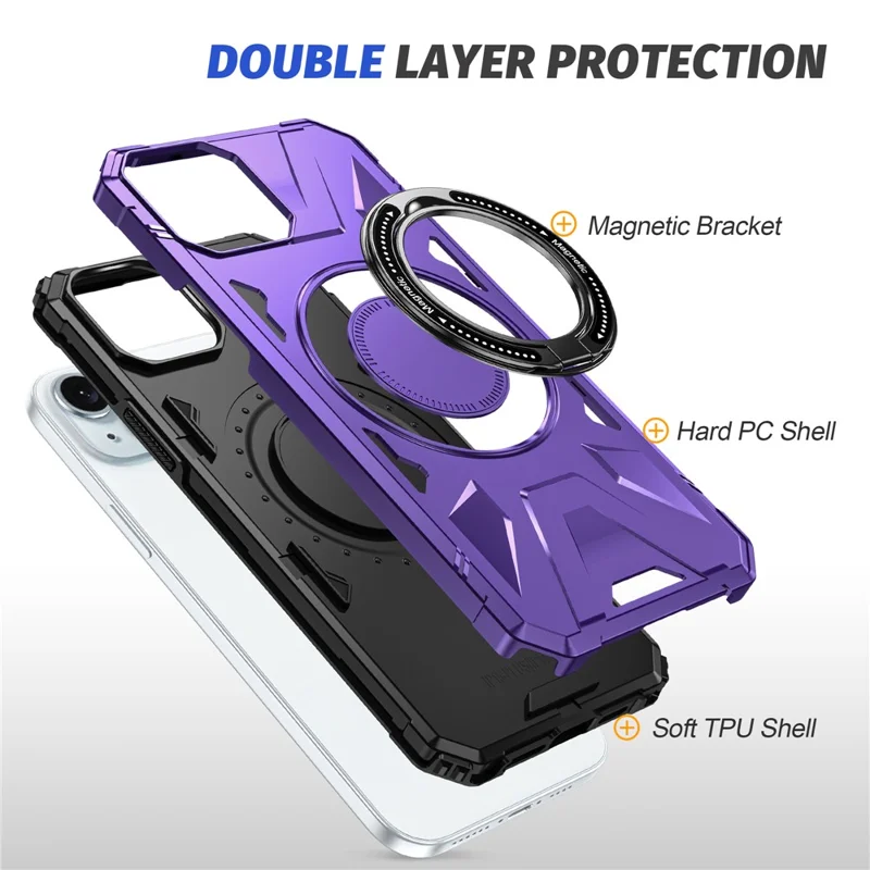 For iPhone 15 Case Compatible with MagSafe Kickstand TPU PC Phone Cover - Purple