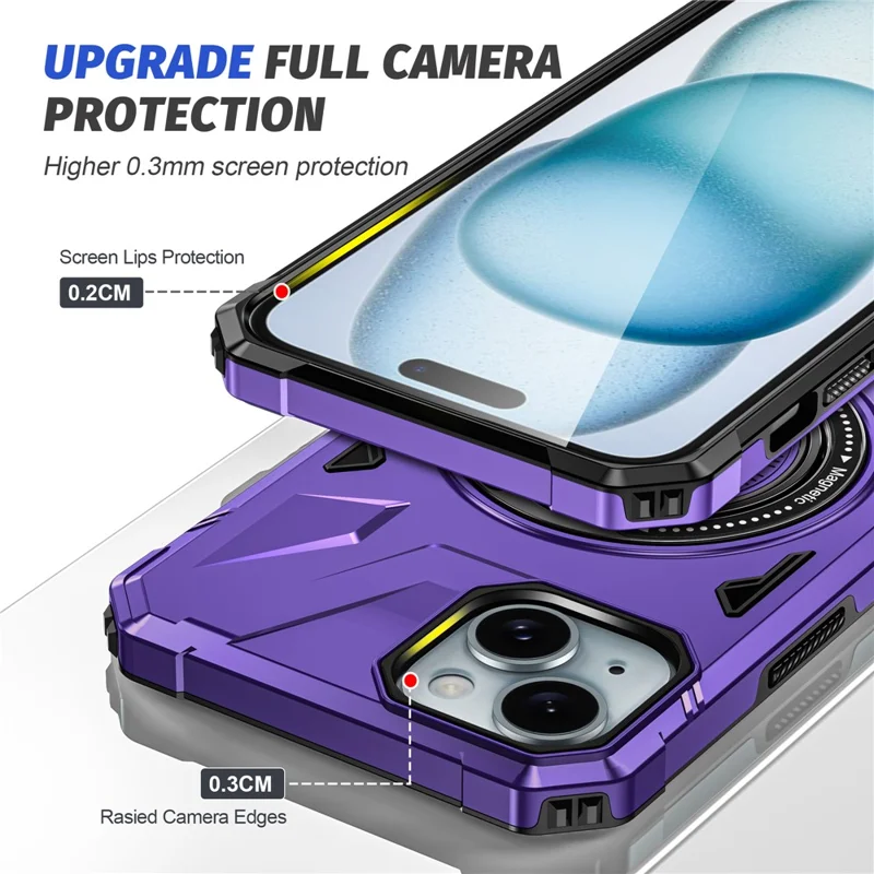 For iPhone 15 Case Compatible with MagSafe Kickstand TPU PC Phone Cover - Purple