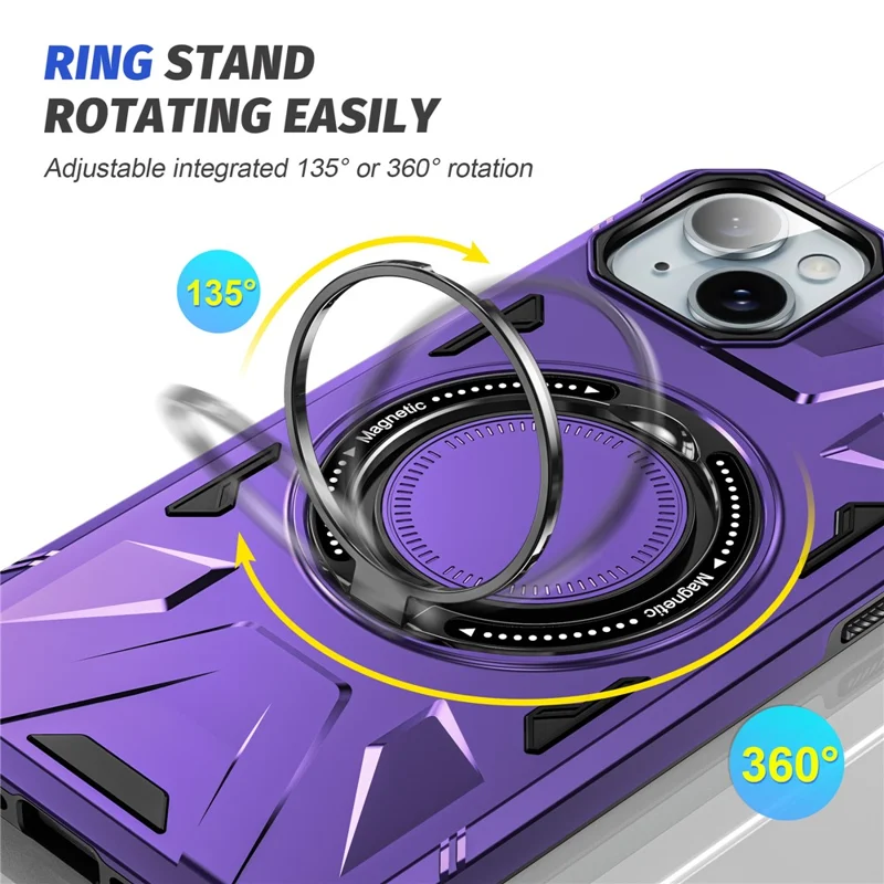 For iPhone 15 Case Compatible with MagSafe Kickstand TPU PC Phone Cover - Purple