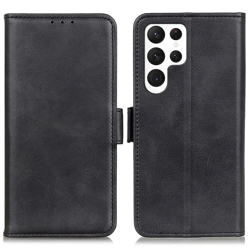 Cowhide Texture PU Leather Case for Samsung Galaxy S23 Ultra, Foldable Stand Dual Magnetic Clasp Phone Wallet Cover - Black