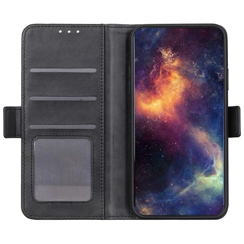 Cowhide Texture PU Leather Case for Samsung Galaxy S23 Ultra, Foldable Stand Dual Magnetic Clasp Phone Wallet Cover - Black