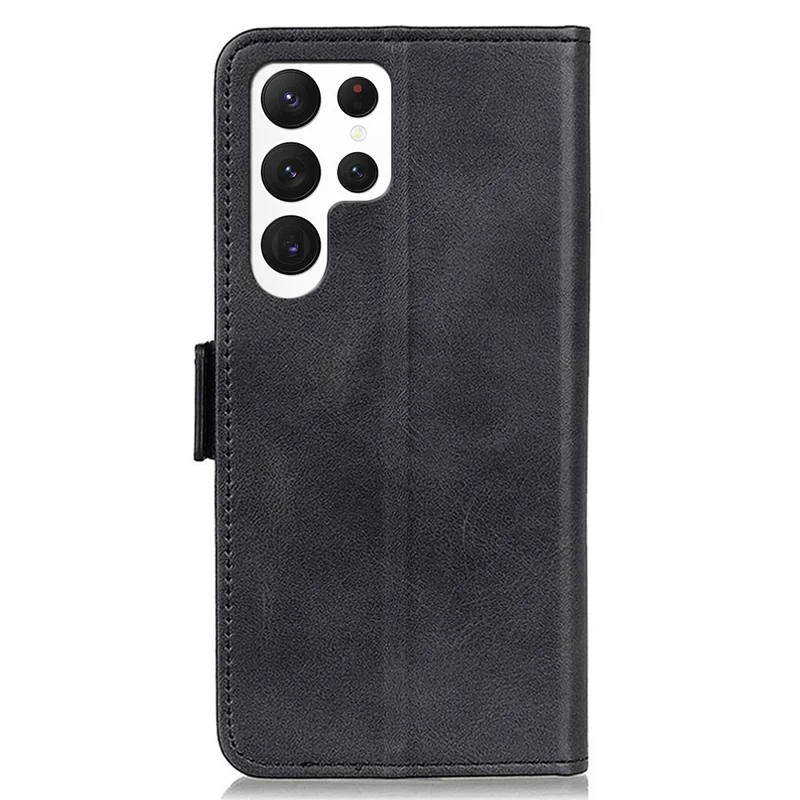 Cowhide Texture PU Leather Case for Samsung Galaxy S23 Ultra, Foldable Stand Dual Magnetic Clasp Phone Wallet Cover - Black