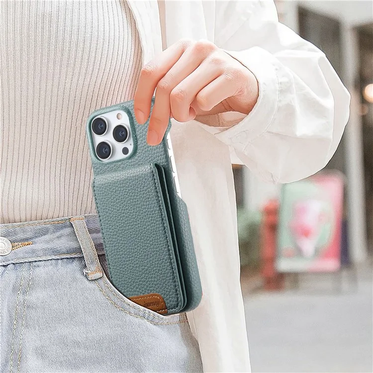 For iPhone 15 Pro Max Case RFID Blocking Card Holder Litchi Texture Leather Back Cover - Sky Blue