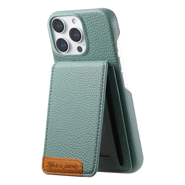 For iPhone 15 Pro Max Case RFID Blocking Card Holder Litchi Texture Leather Back Cover - Sky Blue