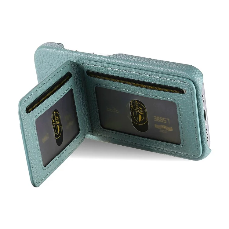 For iPhone 15 Pro Max Case RFID Blocking Card Holder Litchi Texture Leather Back Cover - Sky Blue