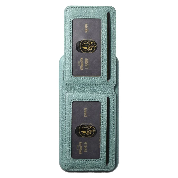 For iPhone 15 Pro Max Case RFID Blocking Card Holder Litchi Texture Leather Back Cover - Sky Blue