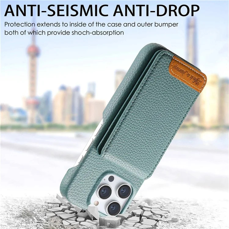 For iPhone 15 Pro Max Case RFID Blocking Card Holder Litchi Texture Leather Back Cover - Sky Blue