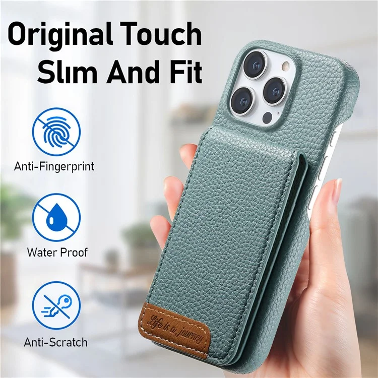 For iPhone 15 Pro Max Case RFID Blocking Card Holder Litchi Texture Leather Back Cover - Sky Blue