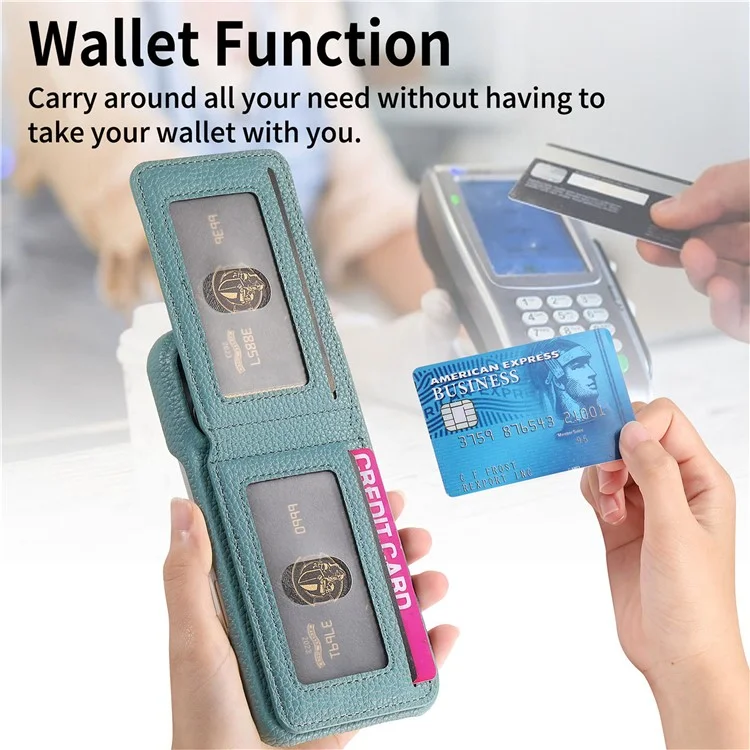For iPhone 15 Pro Max Case RFID Blocking Card Holder Litchi Texture Leather Back Cover - Sky Blue