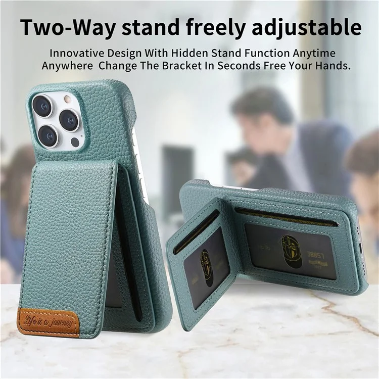 For iPhone 15 Pro Max Case RFID Blocking Card Holder Litchi Texture Leather Back Cover - Sky Blue