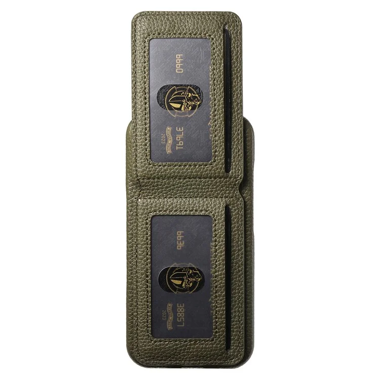 For iPhone 15 Pro Case RFID Blocking Card Holder Litchi Texture Leather Back Cover - Midnight Green