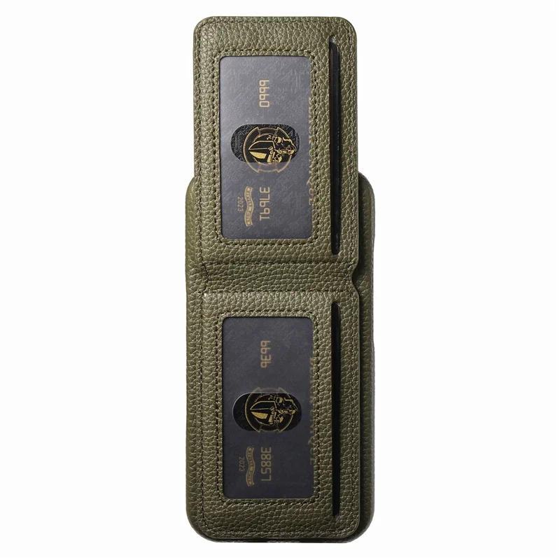 For iPhone 15 Case RFID Blocking Card Holder Litchi Texture Leather Back Cover - Midnight Green