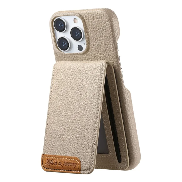 For iPhone 16 Pro Case RFID Blocking Card Holder Litchi Texture Leather Back Cover - Khaki