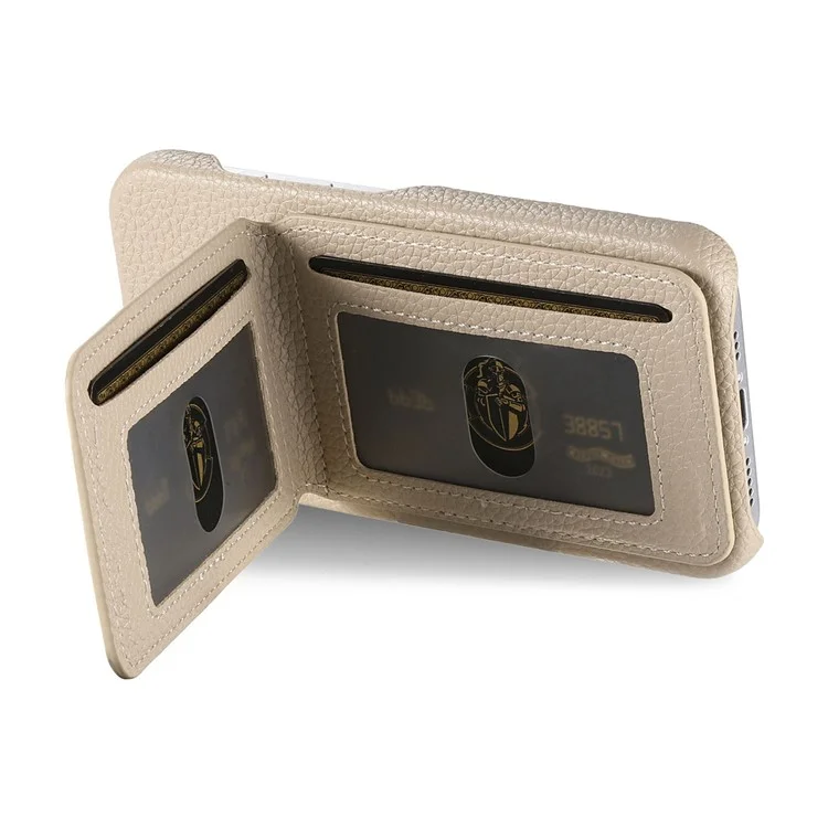 For iPhone 16 Pro Case RFID Blocking Card Holder Litchi Texture Leather Back Cover - Khaki