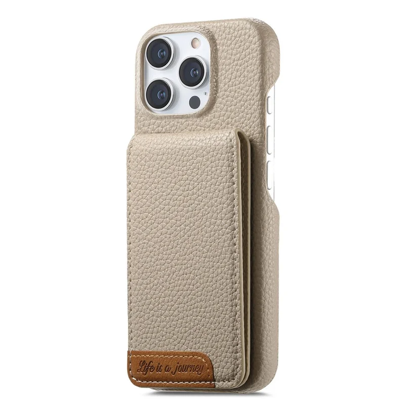For iPhone 16 Pro Case RFID Blocking Card Holder Litchi Texture Leather Back Cover - Khaki