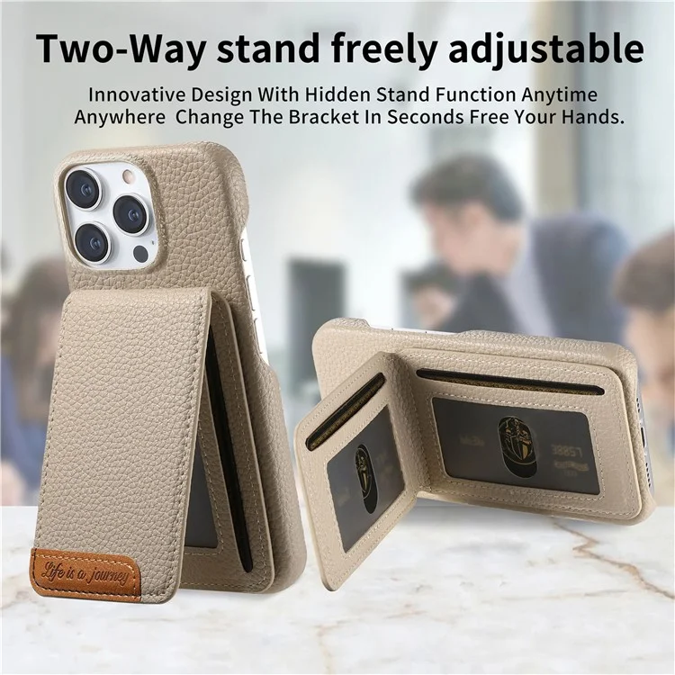 For iPhone 16 Pro Case RFID Blocking Card Holder Litchi Texture Leather Back Cover - Khaki