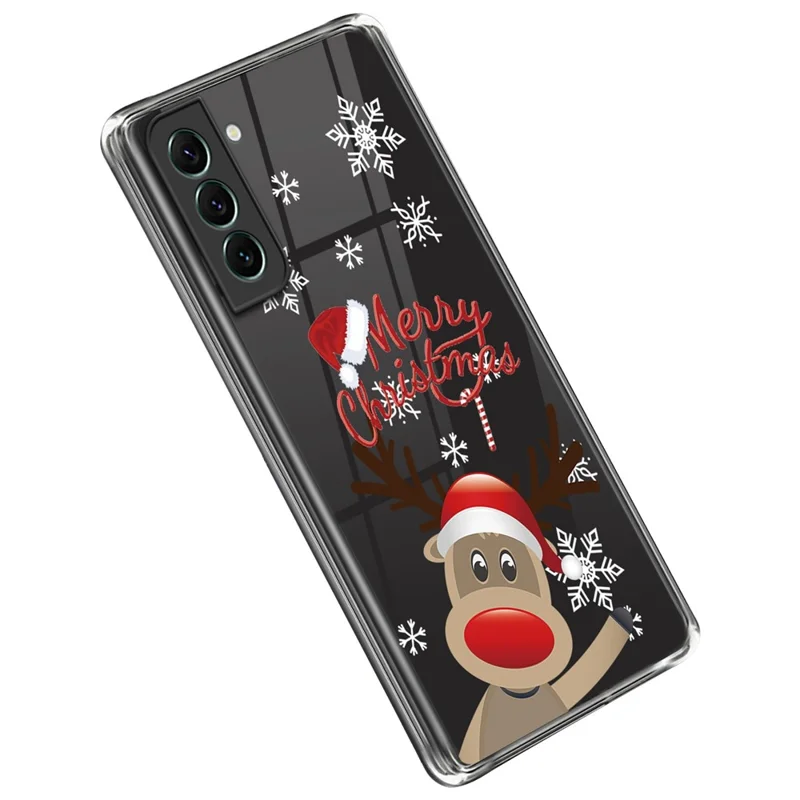 For Samsung Galaxy S23 Christmas Pattern Printing Case Clear Flexible TPU Shockproof Phone Cover - Reindeer with Christmas Hat