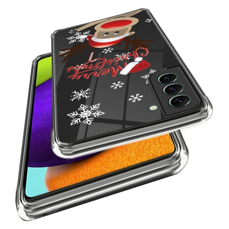For Samsung Galaxy S23 Christmas Pattern Printing Case Clear Flexible TPU Shockproof Phone Cover - Reindeer with Christmas Hat