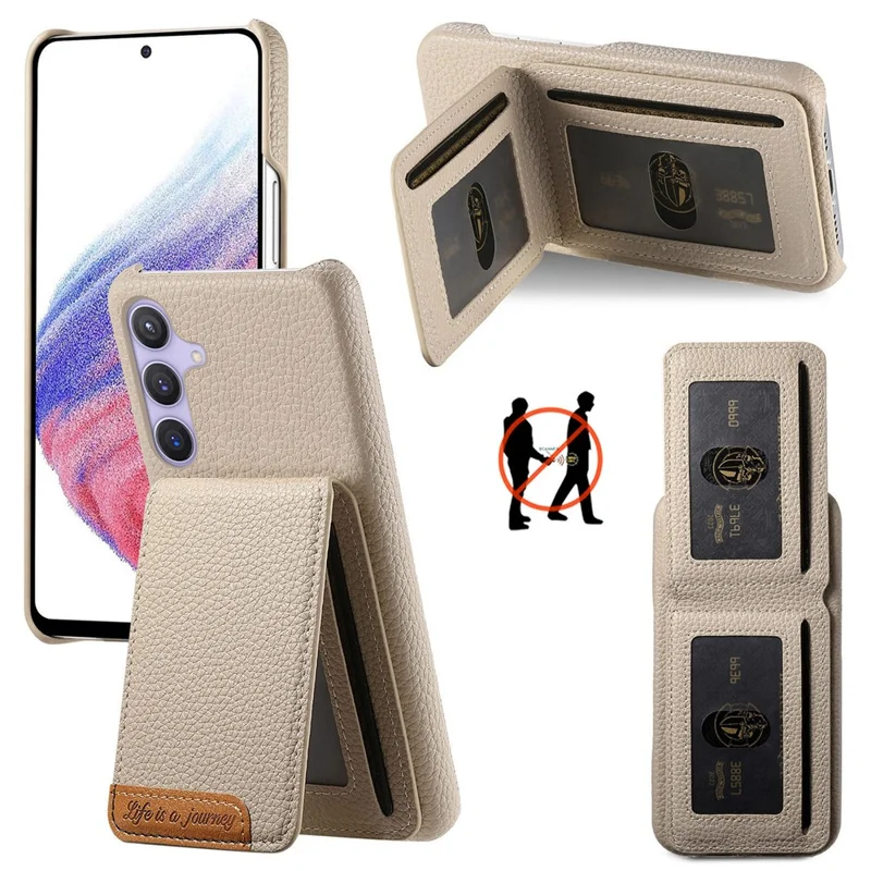 Capa para Samsung Galaxy A05s 4G com Bloqueio RFID para Cartão, Textura de Couro Estilo Couro de Lichia, Cor Cáqui