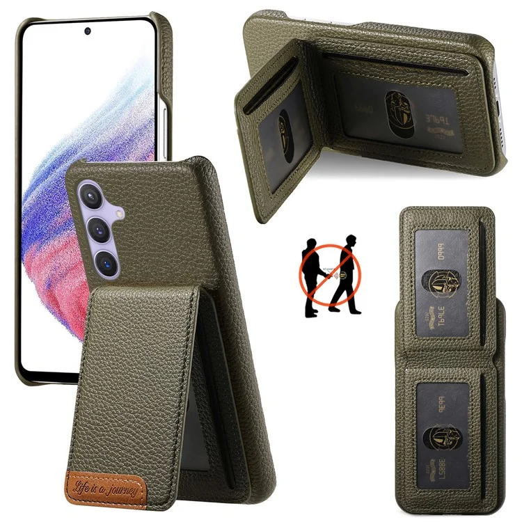 Funda para Samsung Galaxy A06s con Bloqueo RFID para Tarjetas, Cuero con Textura de Cuero de Lichi - Verde Medianoche