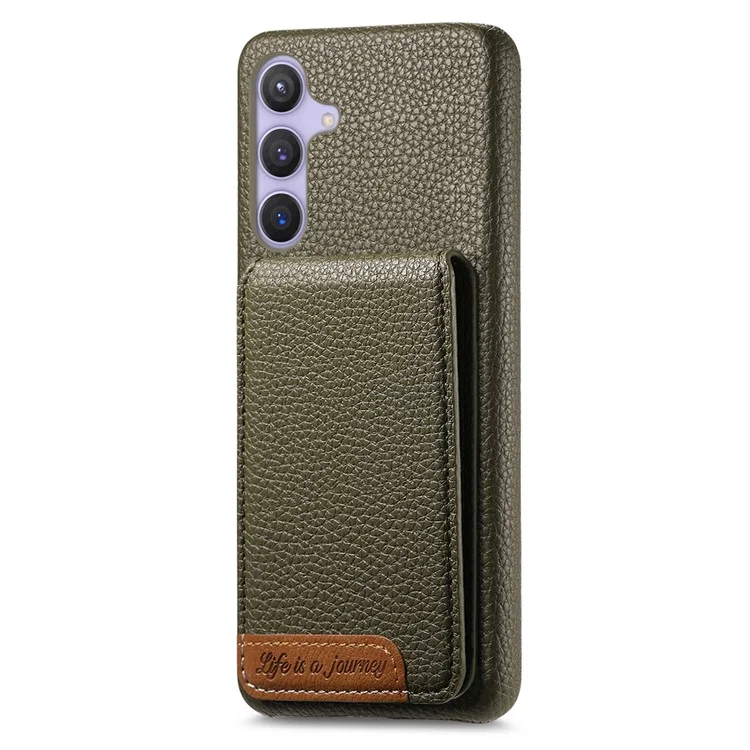 Funda para Samsung Galaxy A06s con Bloqueo RFID para Tarjetas, Cuero con Textura de Cuero de Lichi - Verde Medianoche