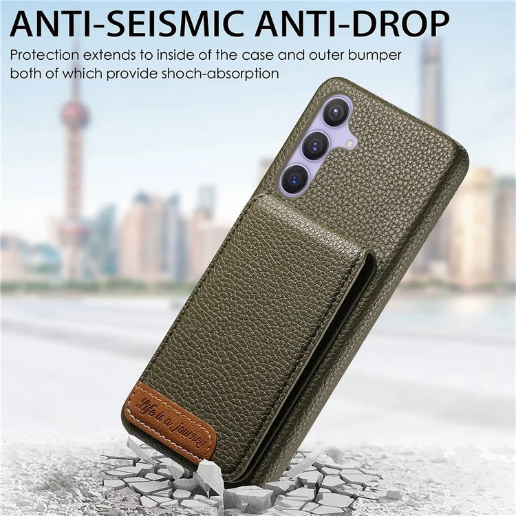 Funda para Samsung Galaxy A06s con Bloqueo RFID para Tarjetas, Cuero con Textura de Cuero de Lichi - Verde Medianoche