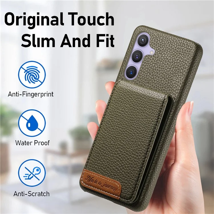 Funda para Samsung Galaxy A06s con Bloqueo RFID para Tarjetas, Cuero con Textura de Cuero de Lichi - Verde Medianoche