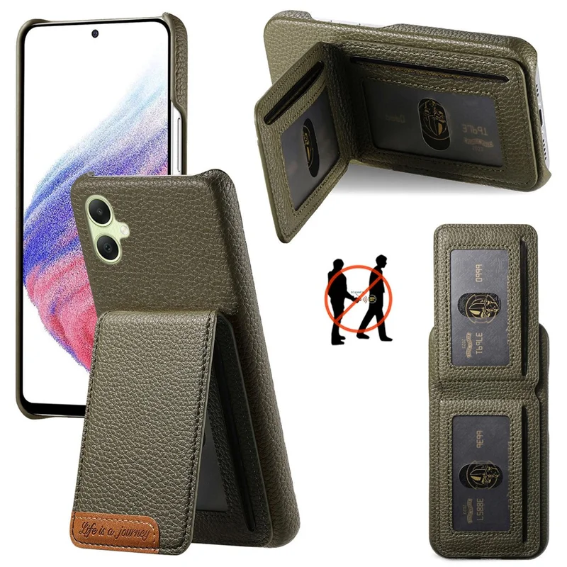 For Samsung Galaxy A06 4G / 5G Case RFID Blocking Card Holder Litchi Texture Leather Back Cover - Midnight Green