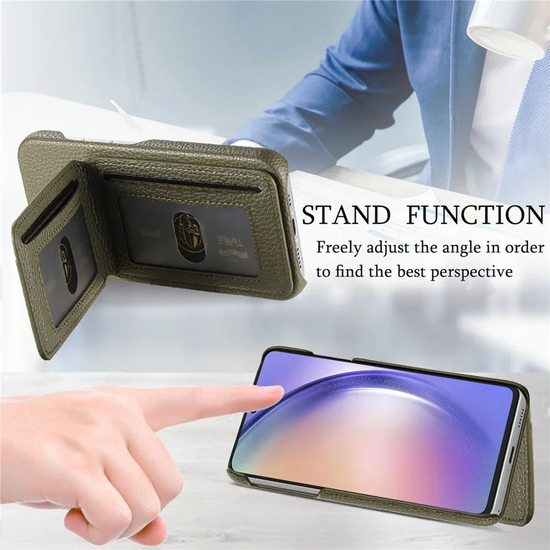 For Samsung Galaxy A06 4G / 5G Case RFID Blocking Card Holder Litchi Texture Leather Back Cover - Midnight Green